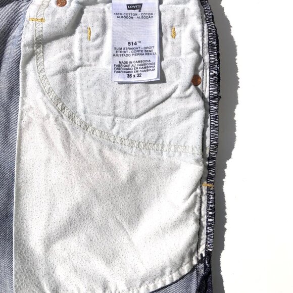 Levi's 514 Jeans Slim Straight Leg Men 36 32 Medium Blue Wash Back Zip Pockets - Picture 14 of 16